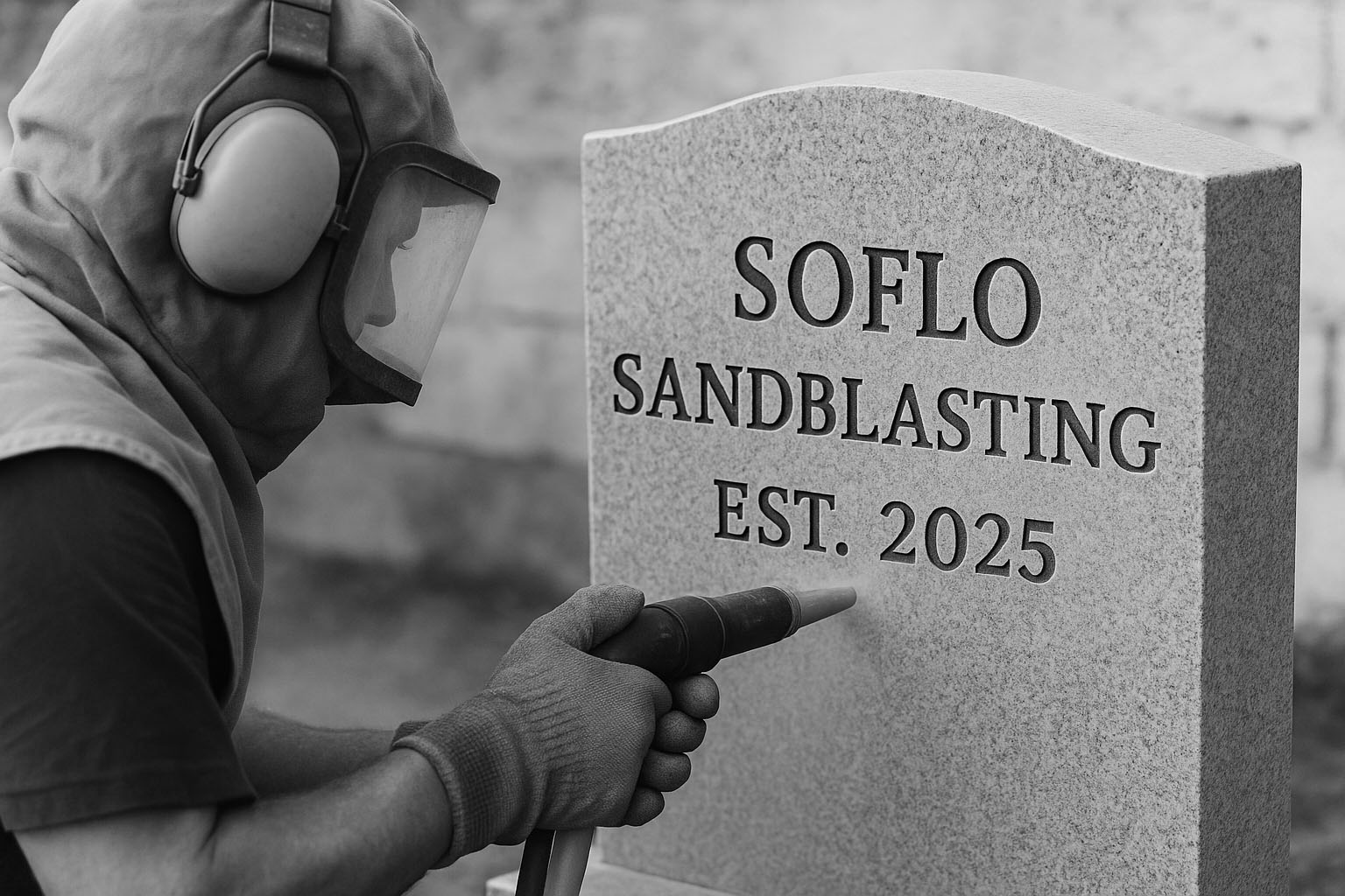 Stone engraving with SoFlo Sandblasting – Est. 2025